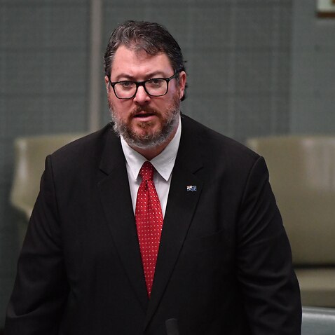 Liberal Nationals MP George Christensen makes a statement in the House of Representatives at Parliament House in Canberra.