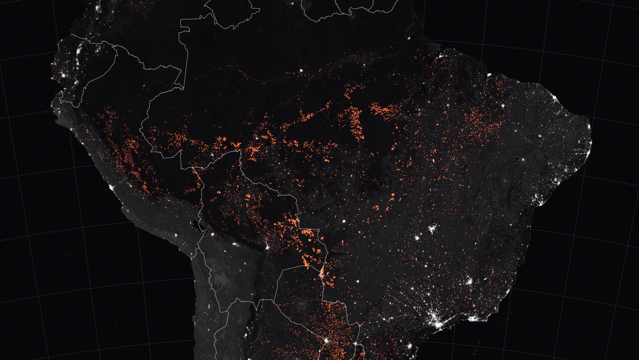 Active fire detections in Brazil as observed by Terra and Aqua MODIS satellites between 15 and 19 August 2019.