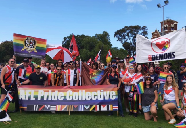 AFL Pride Collective members at the Midsumma Pride March in Melbourne this year
