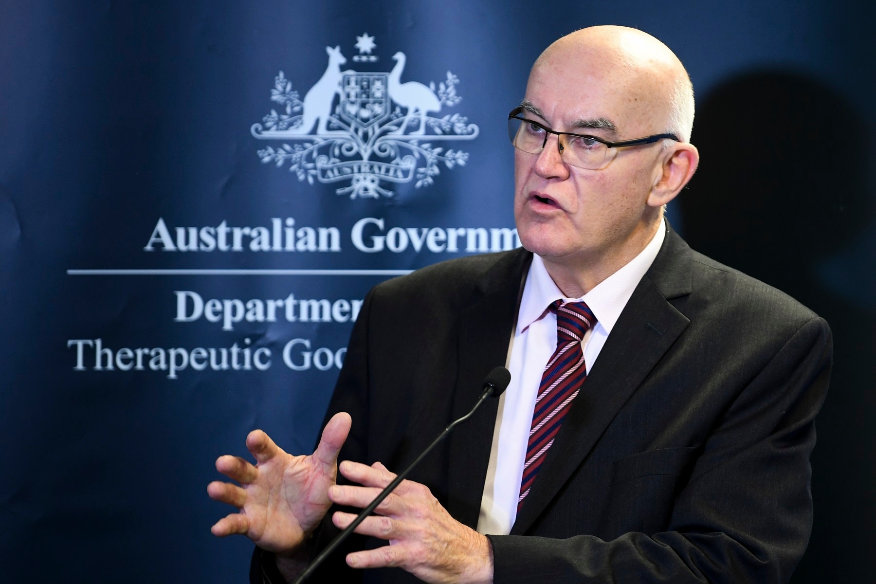 Head of the TGA John Skerritt speaks to the media during a Therapeutic Goods Administration Covid-19 vaccines press conference in Canberra, Thursday, May 6, 2021. (AAP Image/Lukas Coch) NO ARCHIVING