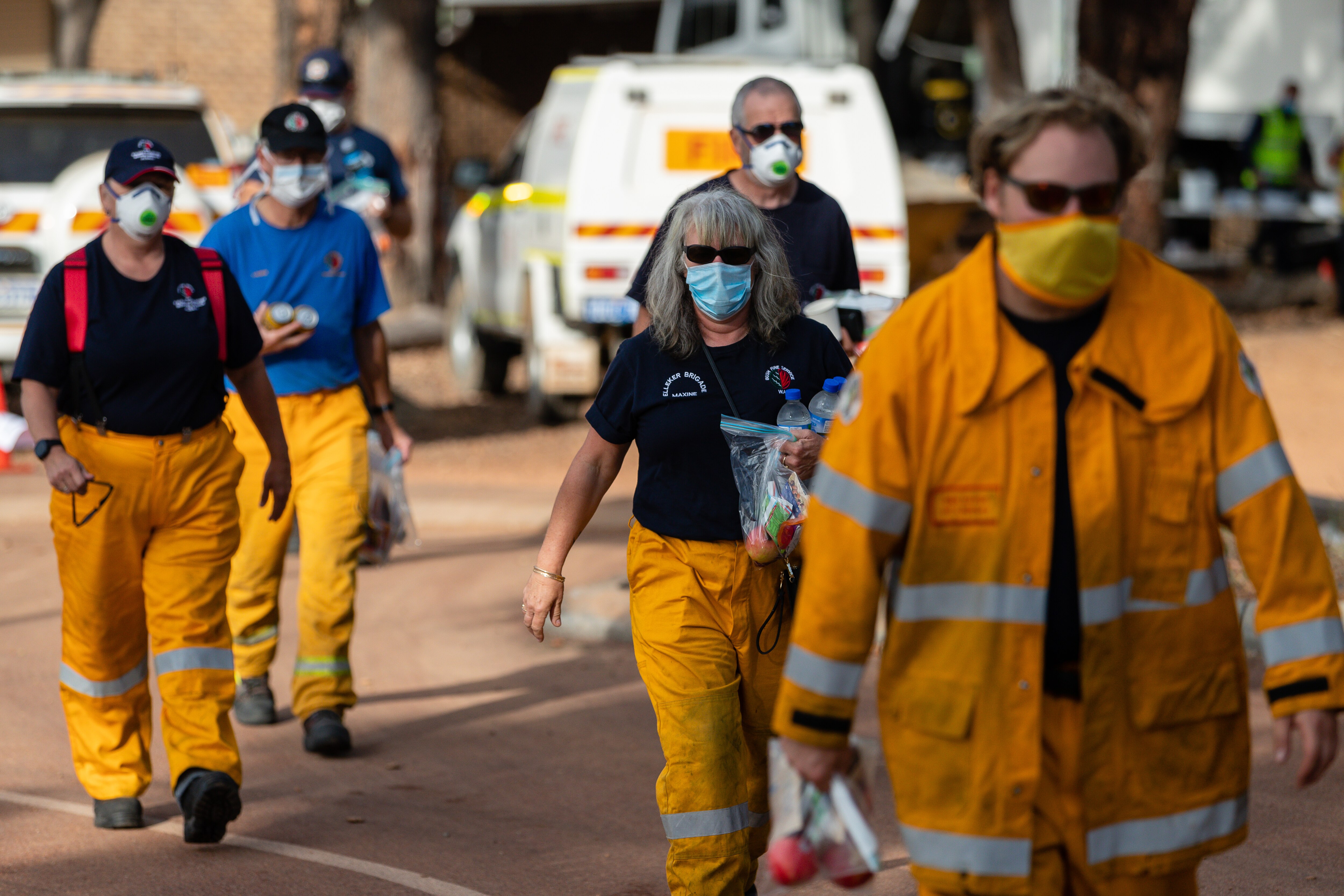 Emergency crews depart the Incident Control Centre to start their shift in the fire zone in Perth, on 3 February, 2021. 