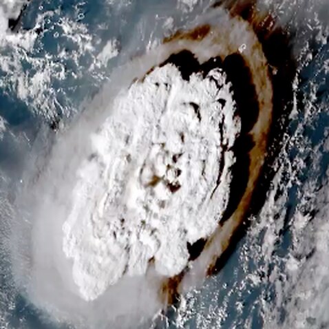 Tonga's Hunga Tonga volcano eruption is captured on satellite. 