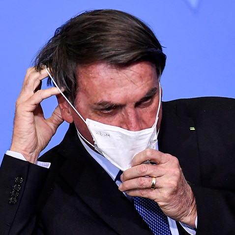 Jair Bolsonaro during an emergency aid extension ceremony in the city of Brasilia