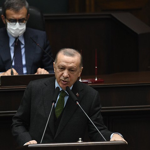 Turkish President and leader of the Justice and Development Party (AK Party), Recep Tayyip Erdogan delivers a speech during the parliamentary group meeting at the Grand National Assembly of Turkey in Ankara, on March 9, 2022. Photo by Depo Photos/ABACAPRE