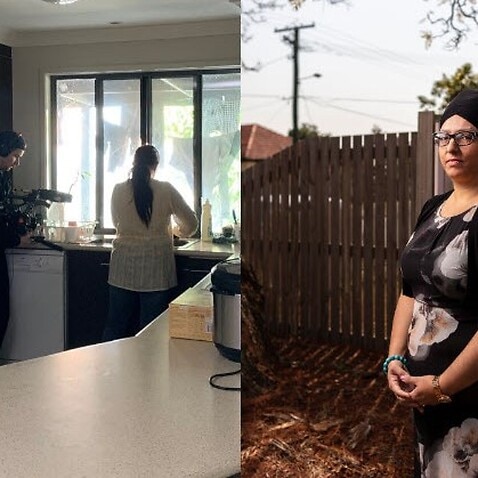 (L) The kitchen inside Sahara House, the shelter for women of Indian origin fleeing family violence (R) Jatinder Kaur, the manager  