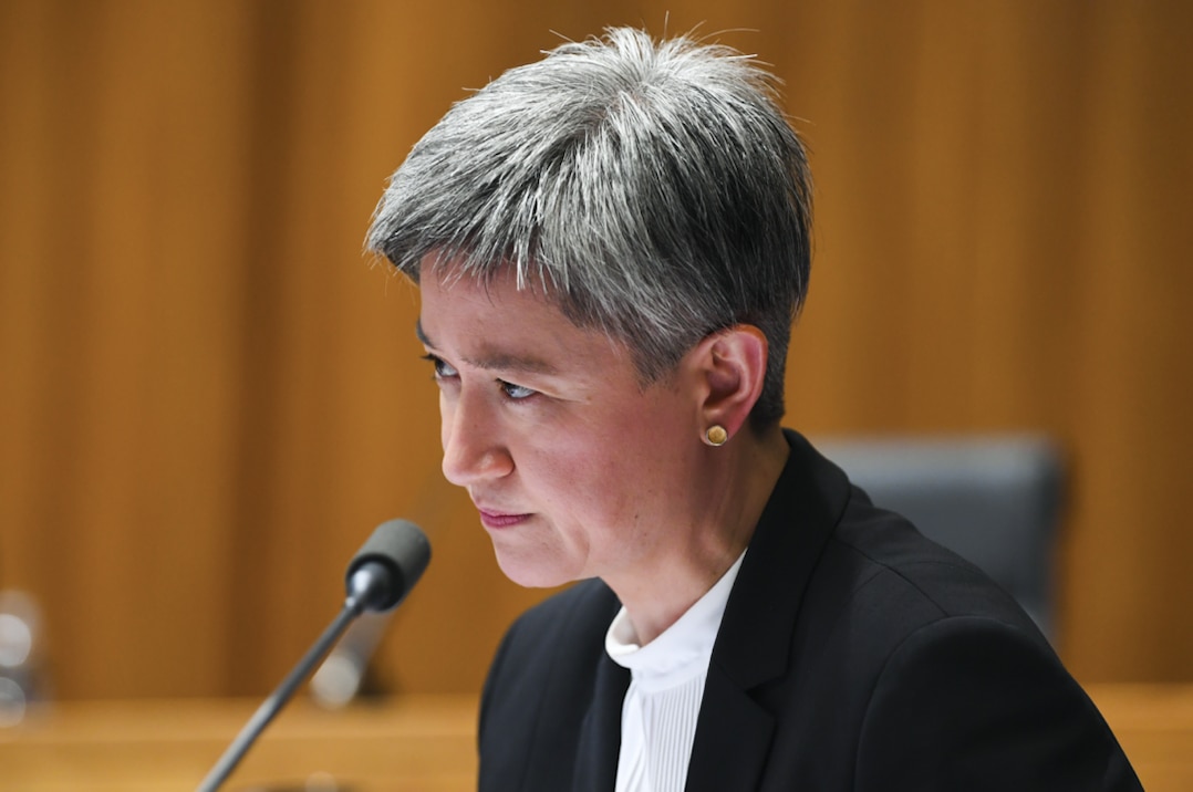 Labor's foreign affairs spokesperson Penny Wong reacts during a Senate inquiry at Parliament House in Canberra.