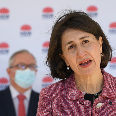 NSW Premier Gladys Berejiklian with NSW Health Minister Brad Hazzard during a press conference in Sydney, 25 June, 2021. 
