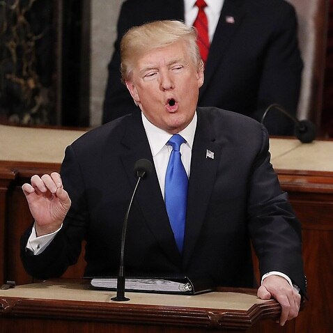 President Donald J. Trump delivers his first State of the Union from the floor of the House of Representatives in Washington, DC, USA, 30 January 2018. EPA/SHAWN THEW