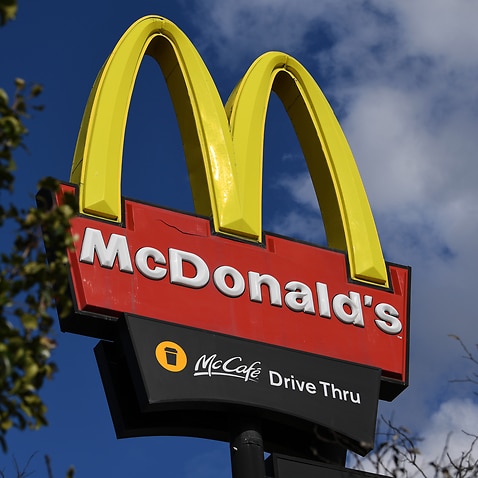 Signage of the Fawkner McDonald's is seen in Melbourne, Thursday, 14 May, 2020.
