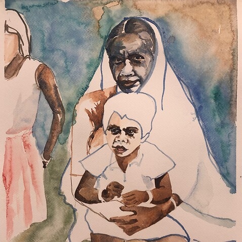 Hasina Chowdhury Mita portrays various roles of mothers in her artworks. 