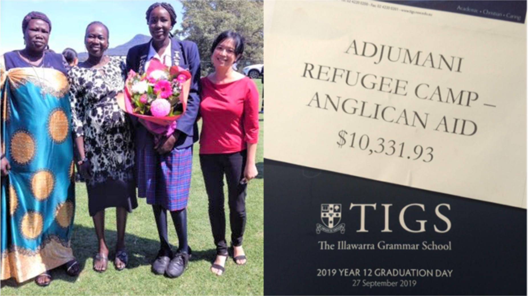 Elizabeth, youngest daughter and Anglican Aid worker receiving the donation by The Illawarra Grammar School in Wollongong