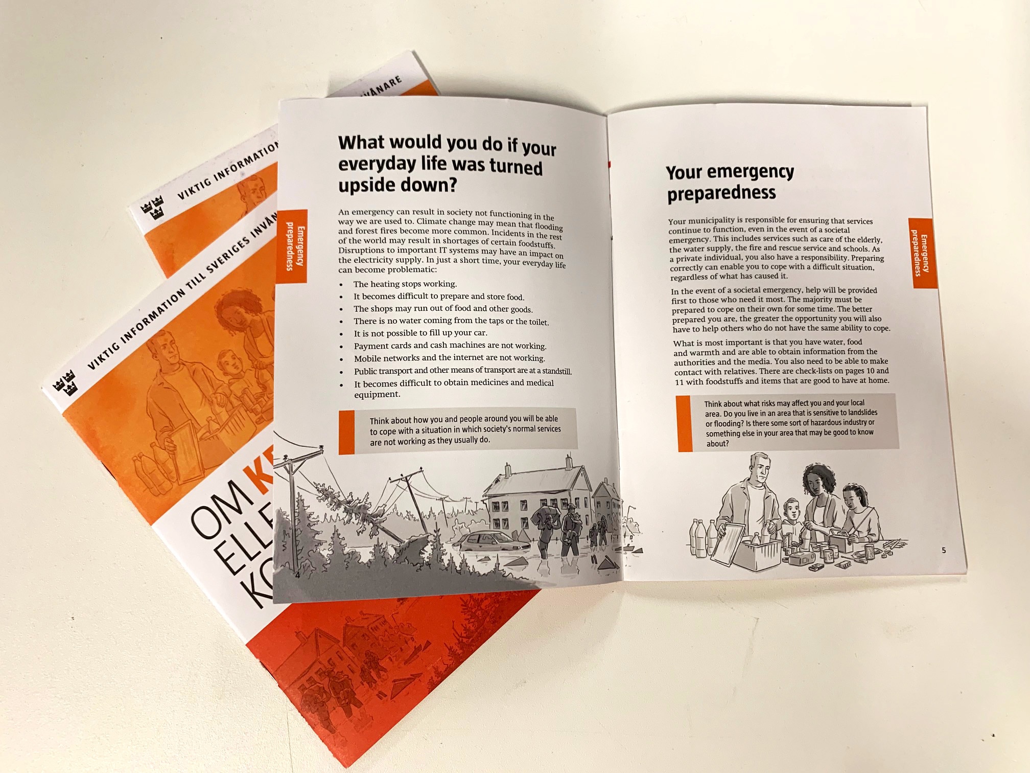 If Crisis or War Comes has detailed instructions for Swedish citizens for before or after potential threats. Instructions from If Crisis or War Comes