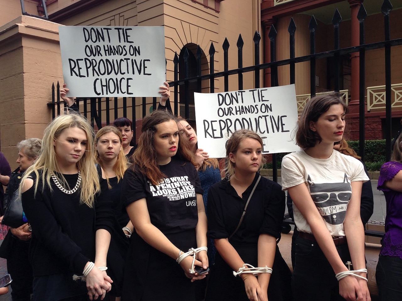Women protest Zoe's Law at NSW Parliament in 2013.