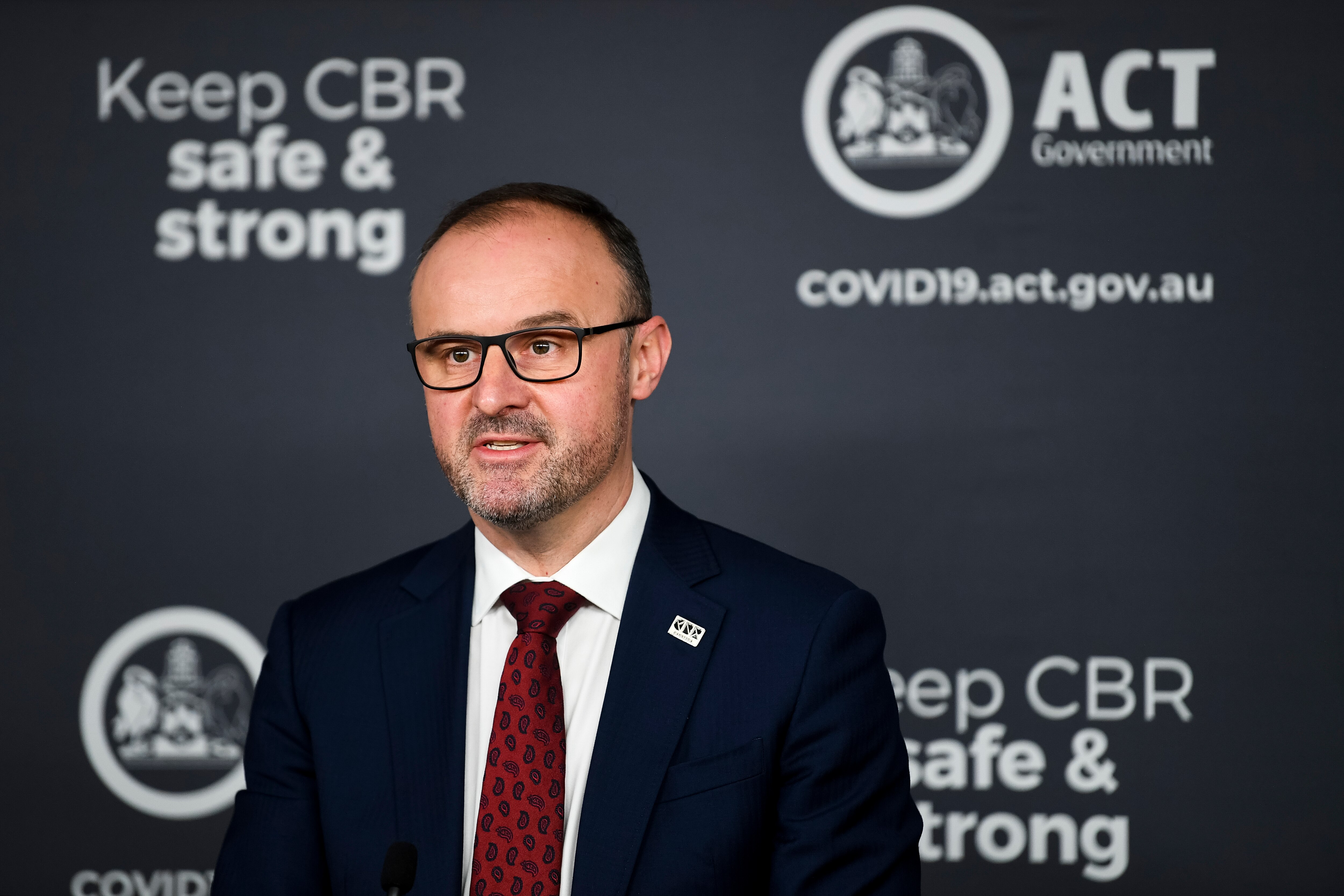 ACT Chief Minister Andrew Barr speaks to the media during a COVID-19 update in Canberra.