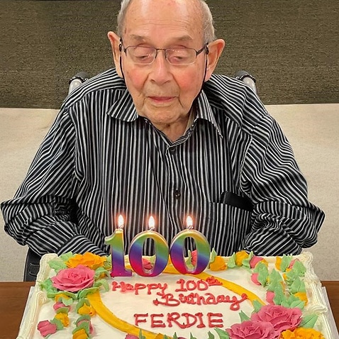 Fernando Alberto de Menezes Ribeiro no dia 3 de março de 2022, a celebrar os seus 100 anos de vida