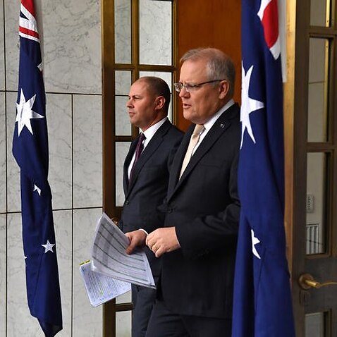 Treasurer Josh Frydenberg and Prime Minister Scott Morrison announce the stimulus package 