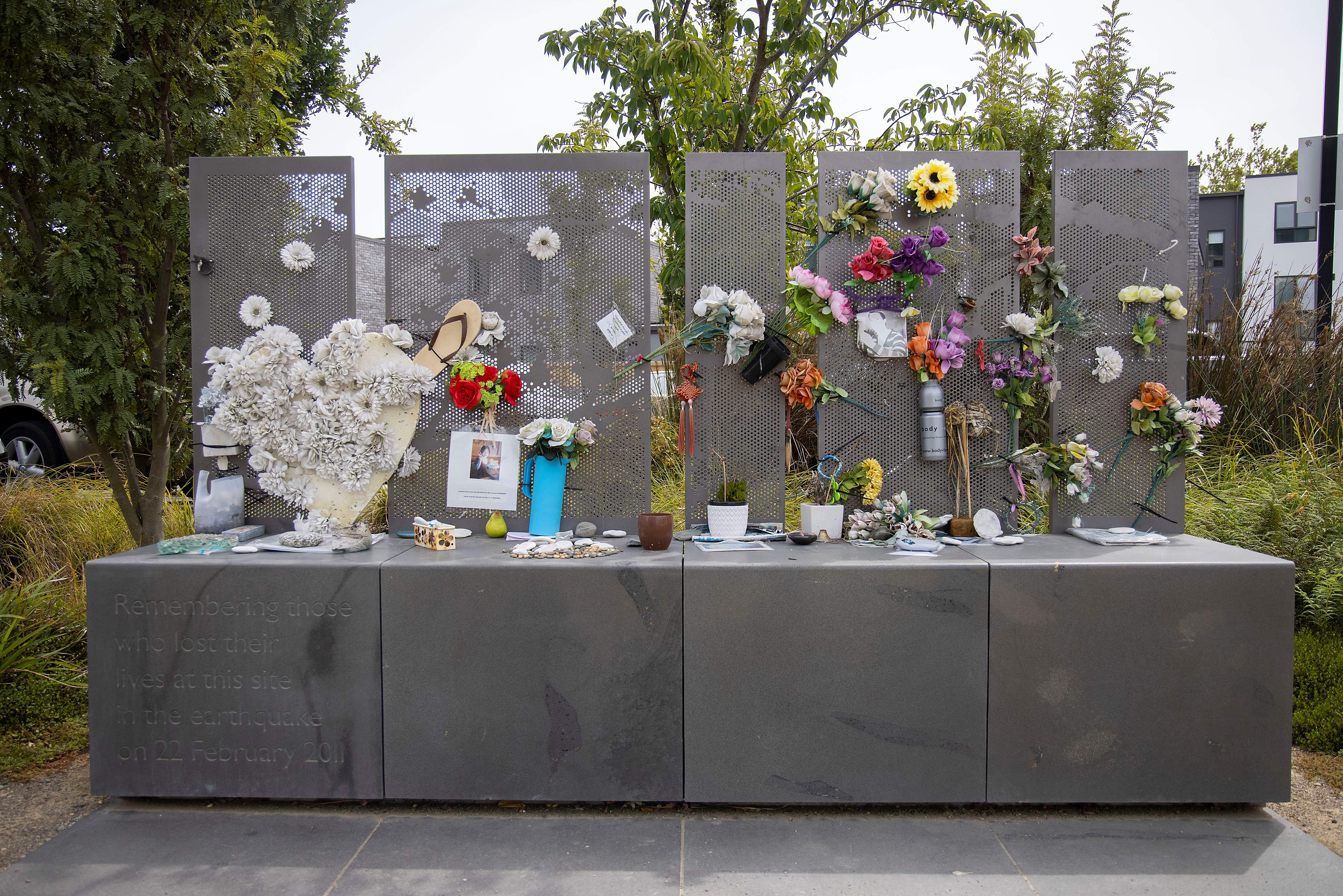 A memorial for those who died at the site of the former Canterbury TV building.