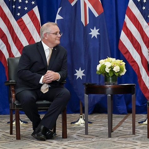 President Joe Biden meets with Australian Prime Minister Scott Morrison during the United Nations General Assembly in New York on 21 September 2021.