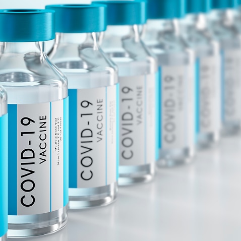 Close-up of bottles of COVID-19 vaccine