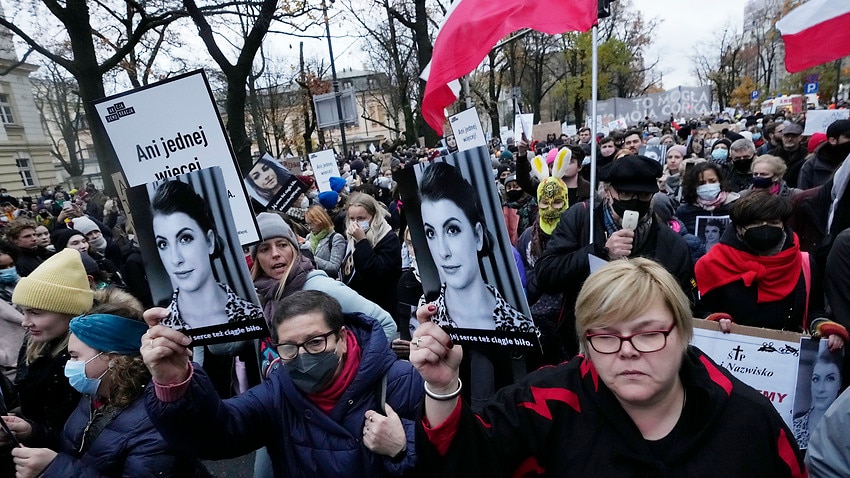 Image for read more article 'Tens of thousands in Poland rally to condemn abortion law after woman’s death'