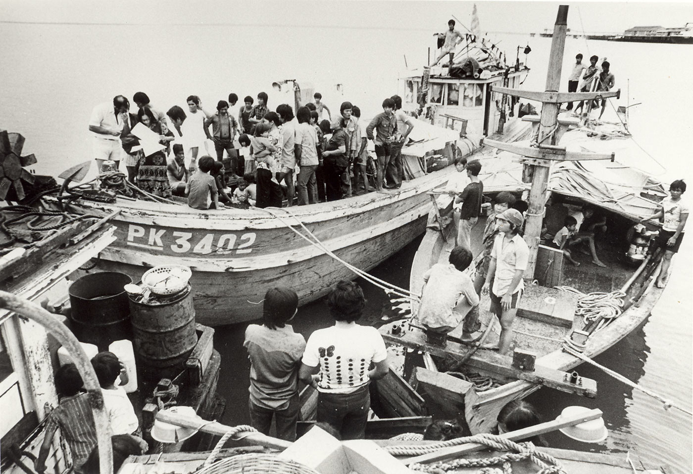 Vietnamese refugees arriving in Darwin Harbour. 