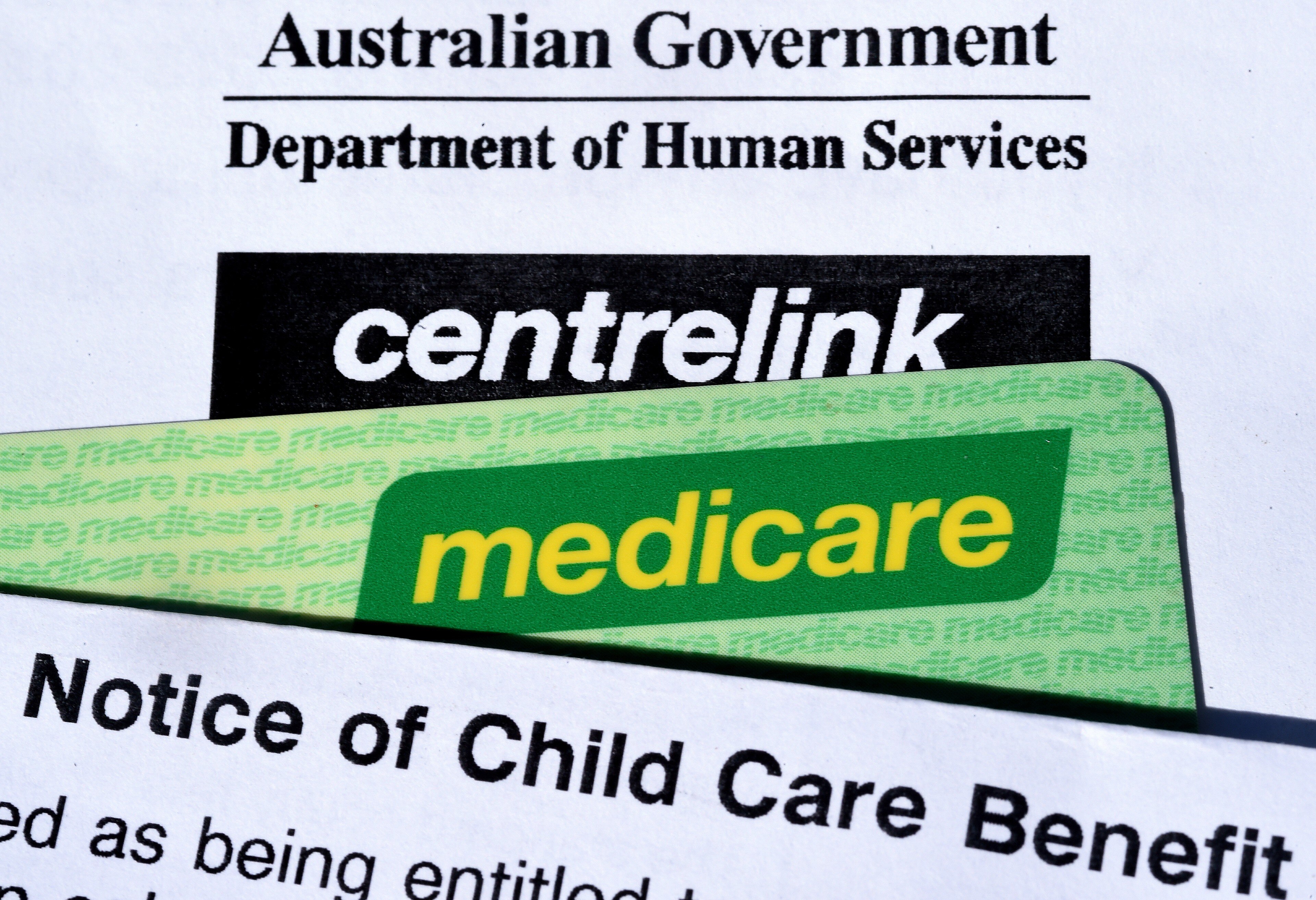 Stock photograph showing the Australian Government's Centerlink and Medicare branding.