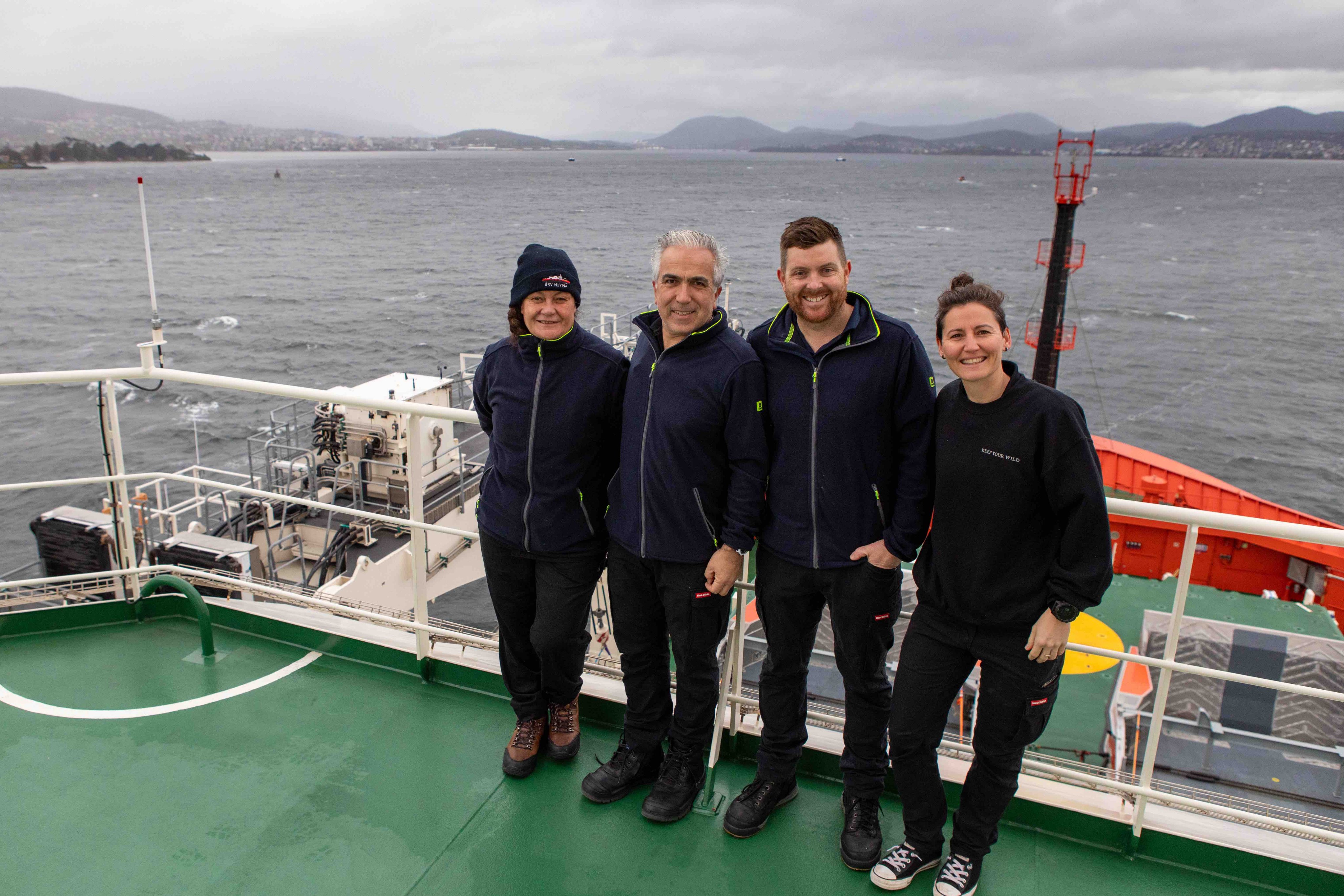 The crew on Australia's new icebreaker, Nuyina. 