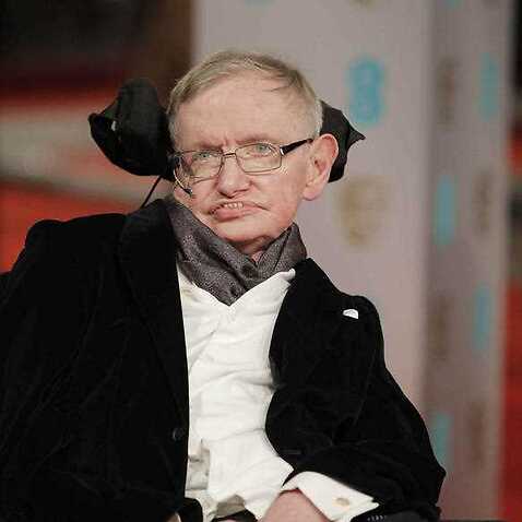 Stephen Hawking at the 2015 EE BAFTA British Academy Film Awards.