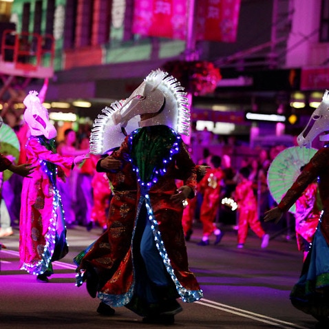 Performers in this year's Chinese New Year Twilight Parade in Sydney. (AAP)