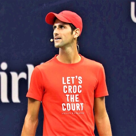 Novak Djokovic at the 2018 Arthur Ashe Kids' Day held on August 25, 2018 prior to the start of The US Open Tennis Championships in New York City. 