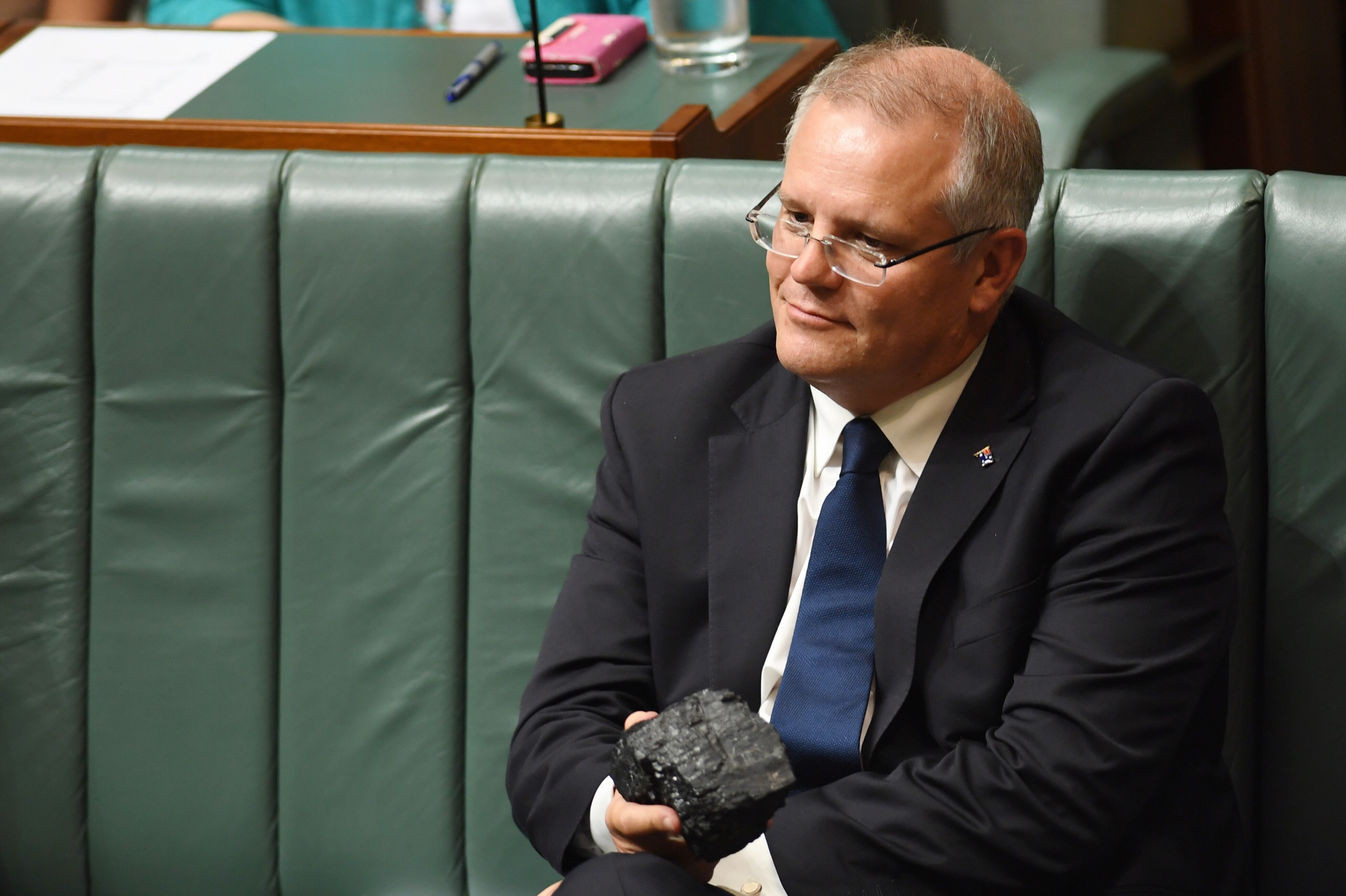 Scott Morrison with a piece of coal at Parliament House in Canberra in February 2017.
