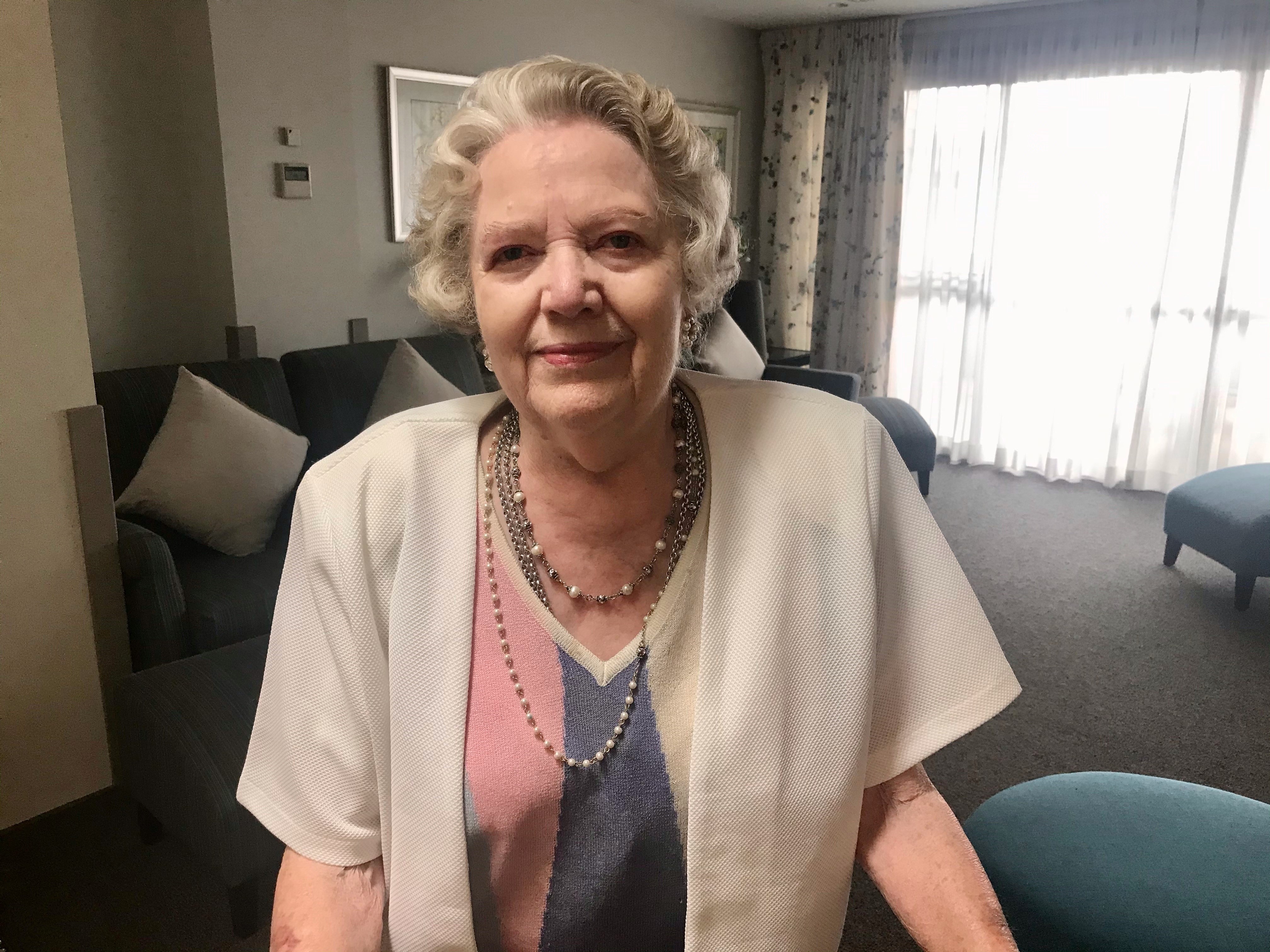 Joan Myles, 92, a resident of the Huntingdon Gardens aged care home.