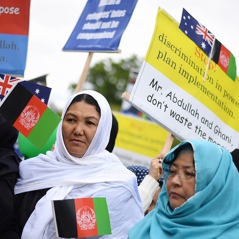 Australian Hazara women during a protest in Canberra, Monday, April 3, 2017. 