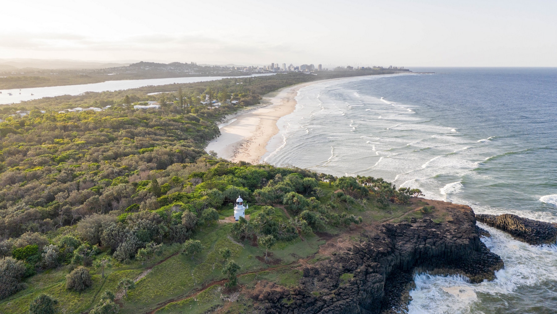 Fingal Head point lighthouse with view over the Gold Coast.