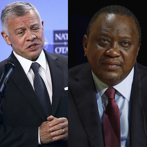 (From L) Jordan's King Abdullah II, Kenya's President Uhuru Kenyatta and Czech Republic's Prime Minister Andrej Babis