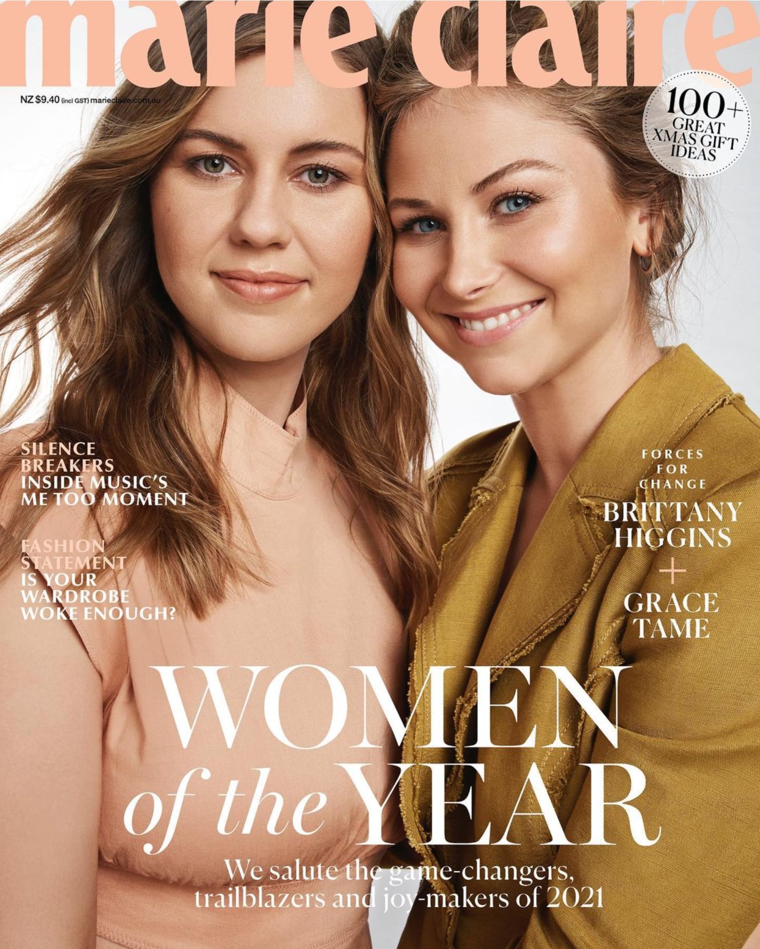 Brittany Higgins and Grace Tame on the cover of Marie Claire.