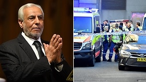 Grand Mufti of Australia Ibrahim Abu Mohammed and the police operation at the corner of Carrington Street and Wynard Street in Sydney.