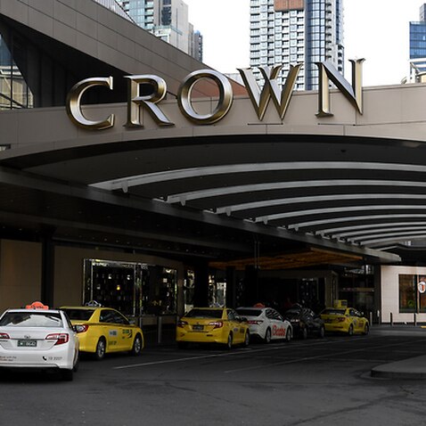 General view of exterior signage at Crown Casino, Southbank, Melbourne, Saturday, July 27, 2019. (AAP Image/James Ross) NO ARCHIVING