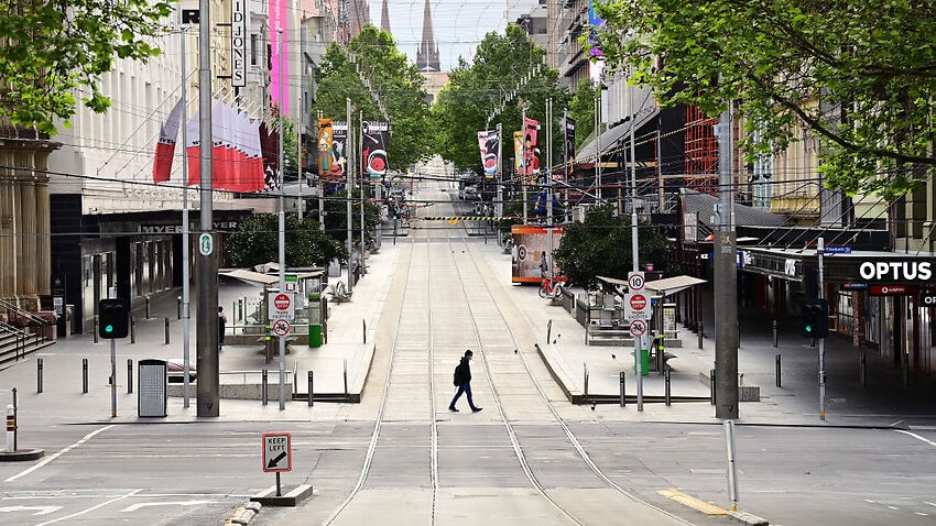 An empty Bourke Street Mall is seen on 17 October, 2021 in Melbourne, Australia.