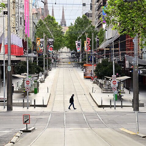An empty Bourke Street Mall is seen on 17 October, 2021 in Melbourne, Australia. 