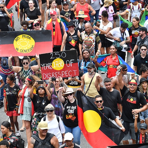 Protestors during the Invasion Day rally in Brisbane.
