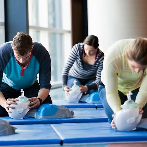Learning CPR in fitness center