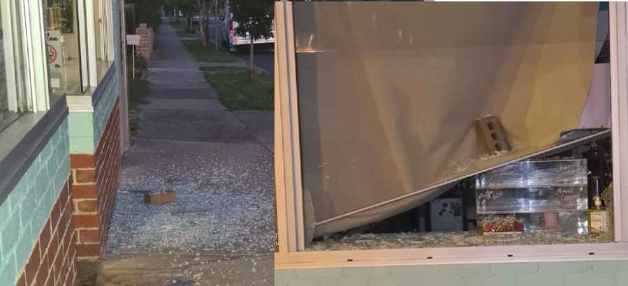smashed cafe window