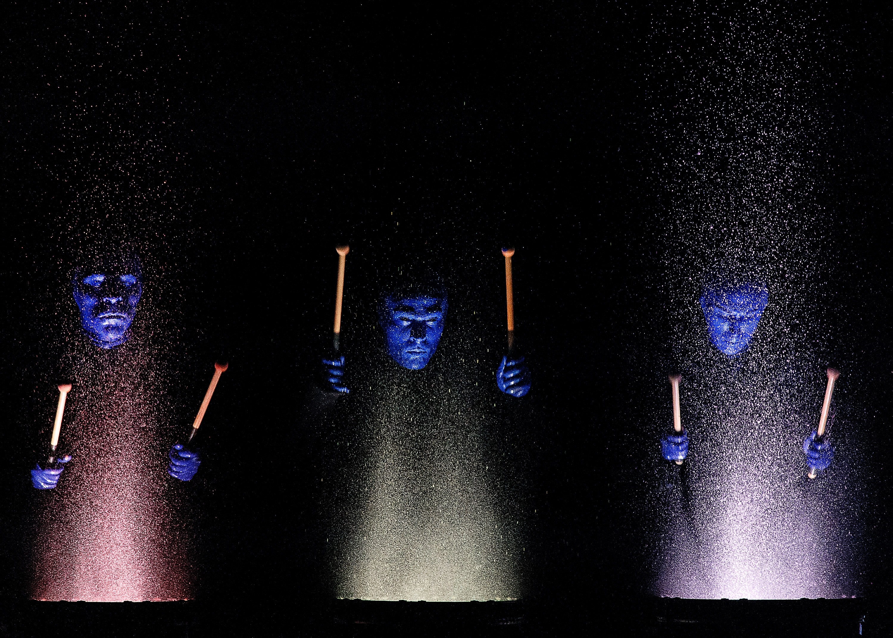 Members of the Blue Man Group at Queen Elizabeth Theatre in 2014 in Vancouver, Canada. The Blue Man Group In Vancouver