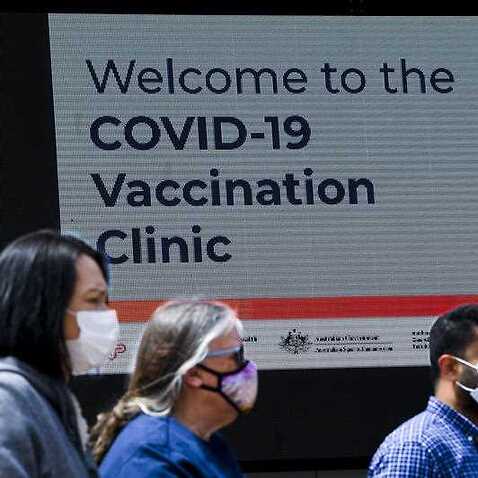 Residents at the COVID-19 vaccination clinic at the Australian Institute of Sport (AIS) in Canberra.