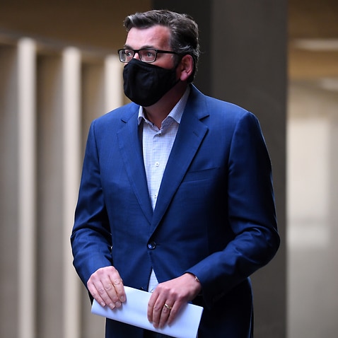 Victorian Premier Daniel Andrews arrives to a press conference in Melbourne, Wednesday, September 16, 2020. Victoria has recorded 42 new cases of coronavirus and 8 deaths in the past 24 hours. (AAP Image/James Ross) NO ARCHIVING