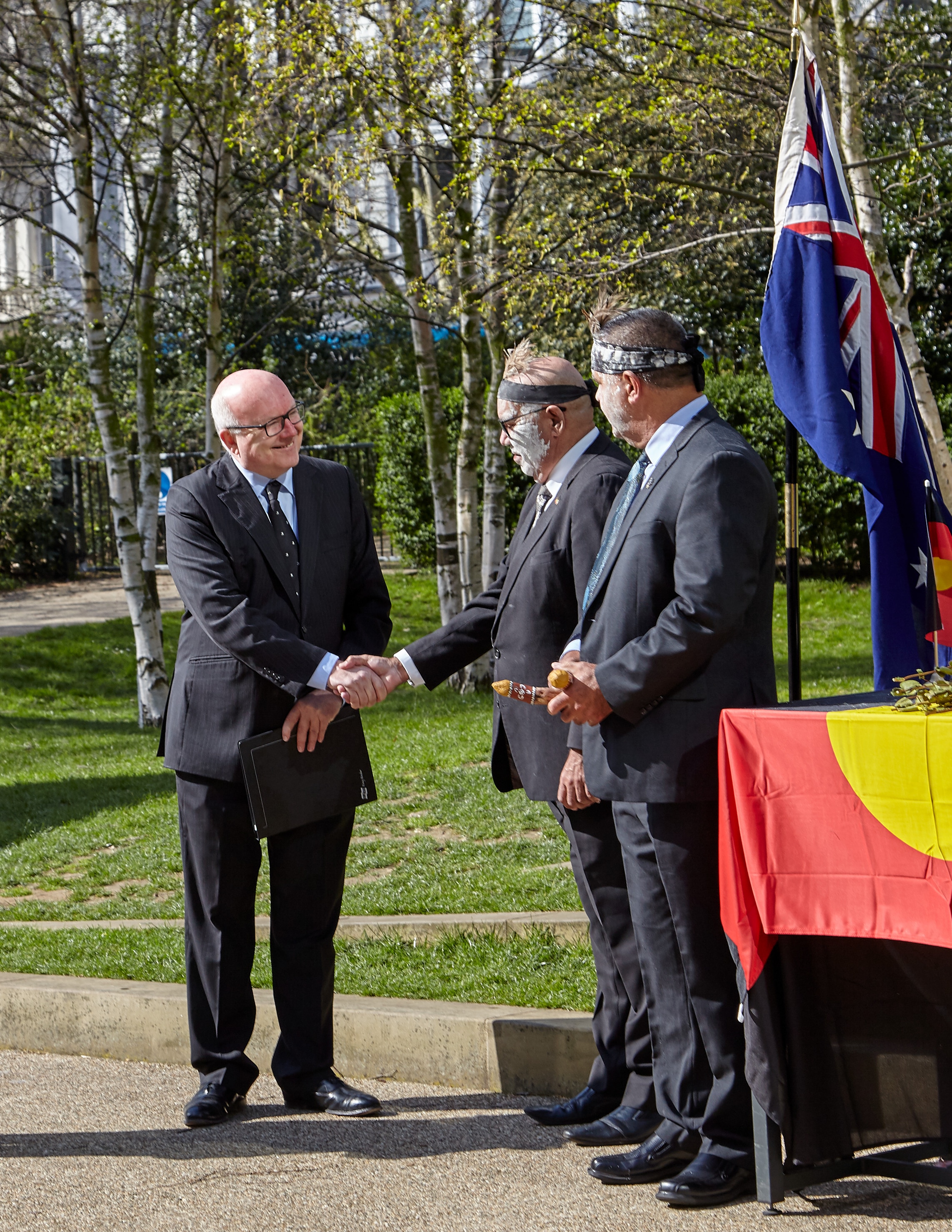 Australian High Commissioner to the United Kingdom, George Brandis QC, Professor Peter Buckskin, Mr Douglas Milera.