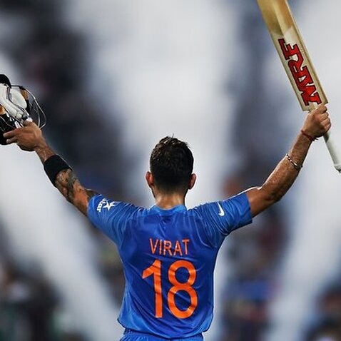 India's Virat Kohli celebrates his team victory  during the ICC World Twenty20 2016 cricket match against Pakistan at Eden Gardens in Kolkata, India, Saturday, March 19, 2016. (AP Photo/Bernat Armangue)