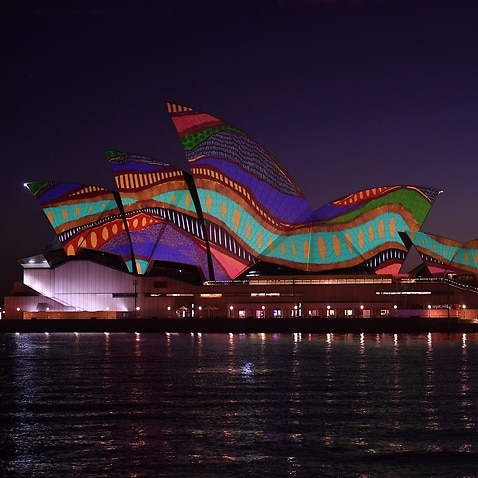 For the first time on Australia Day, the Sydney Opera House sails were lit up at dawn with Indigenous art as recognition of Australia’s First Nations people.