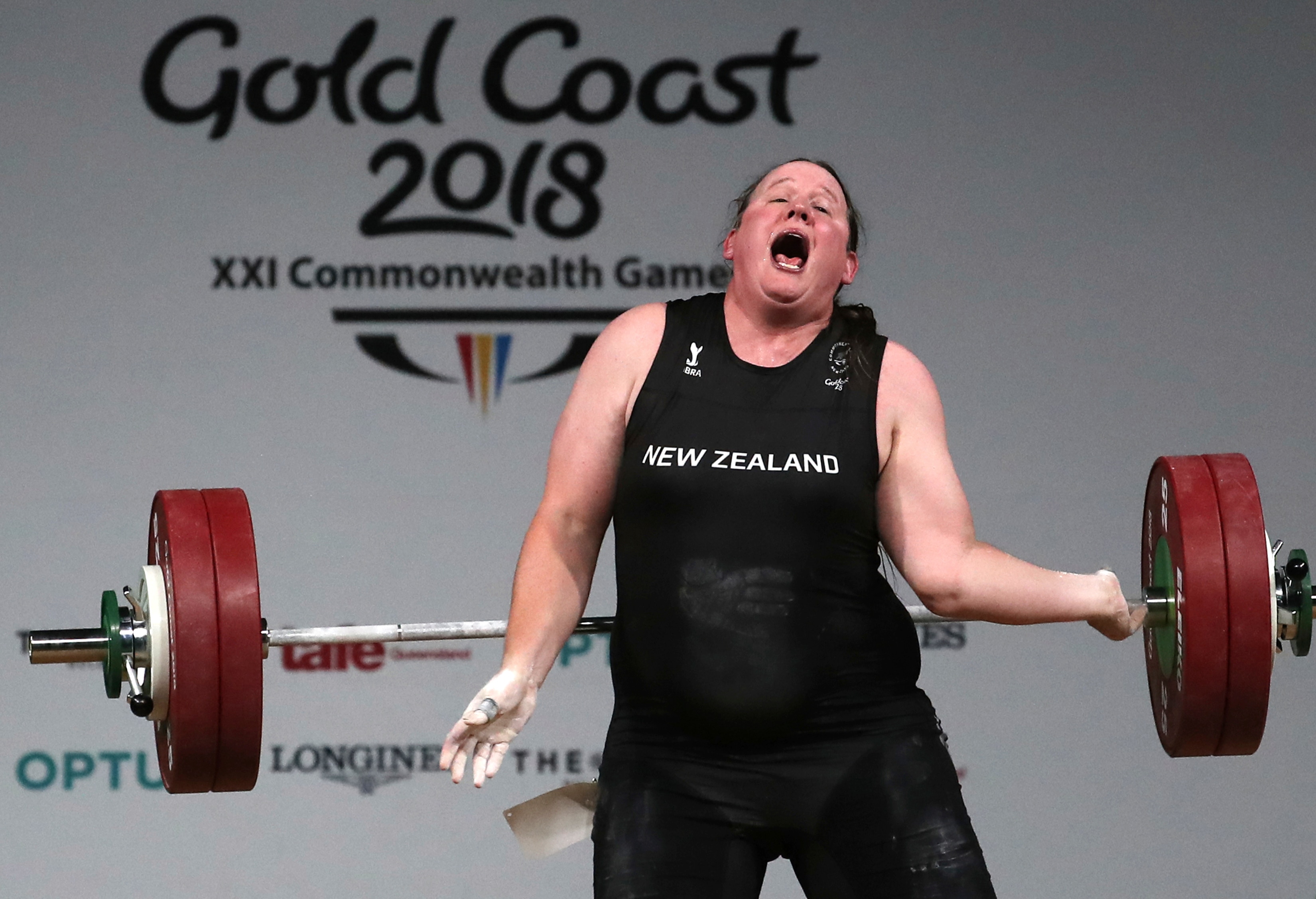 Laurel Hubbard at the women's +90kg weightlifting final at the 2018 Commonwealth Games on the Gold Coast